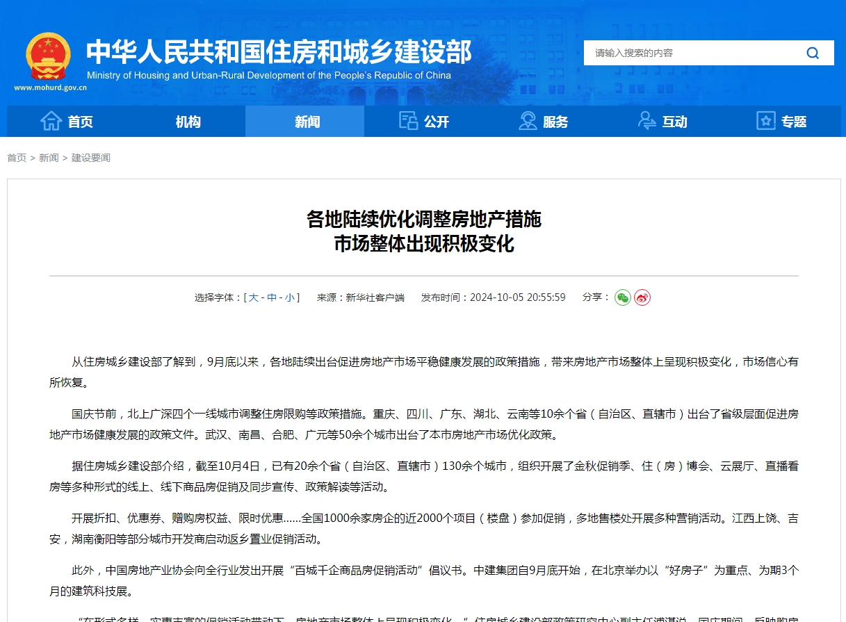 各地陆续优化调整房地产措施  市场整体出现积极变化