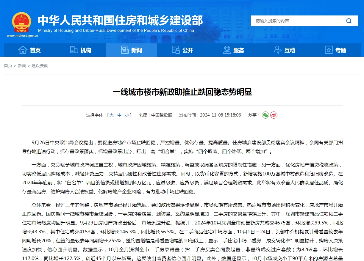 一线城市楼市新政助推止跌回稳态势明显