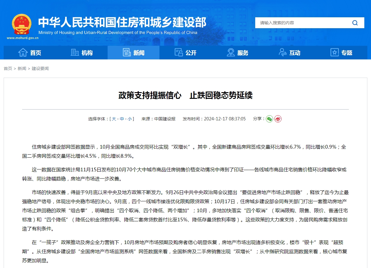 政策支持提振信心　止跌回稳态势延续